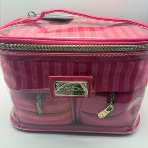 bebe 4 Piece Pink Clear/Hot Pink Zipper Makeup Bag Set with Gold Accents